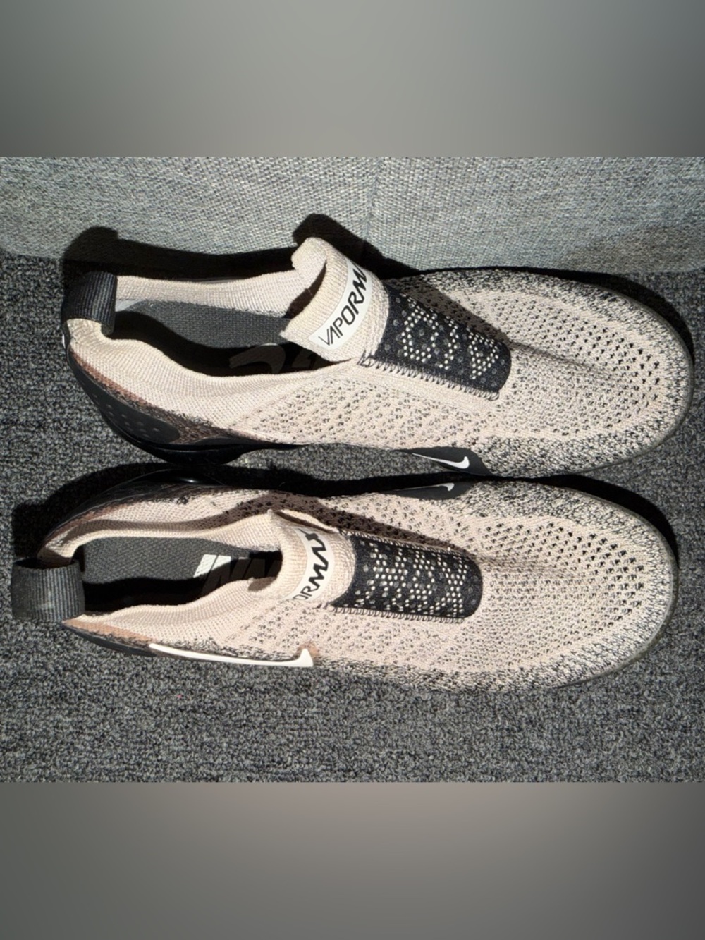 Nike Vapormax Flyknit Slip-On Sneakers - Beige and Black